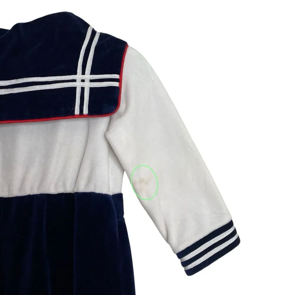 Vtg Childrens Navy Sailor Outfit Velour Nautical Velvet Mashtex Petit Jardin